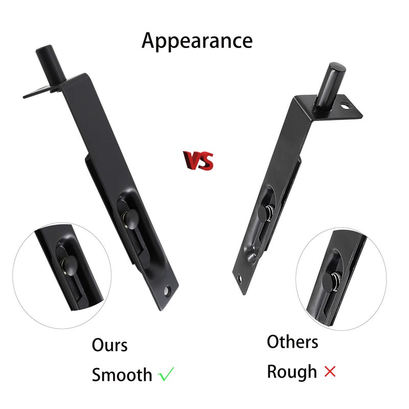 TOGU 6" Solid Stainless Steel Lever Action Flush Bolt,Concealed Security Door Lock for Composite Doors,French Doors,Wood Doors,Double Doors,Dummy Doors,Matte Black - Image 5
